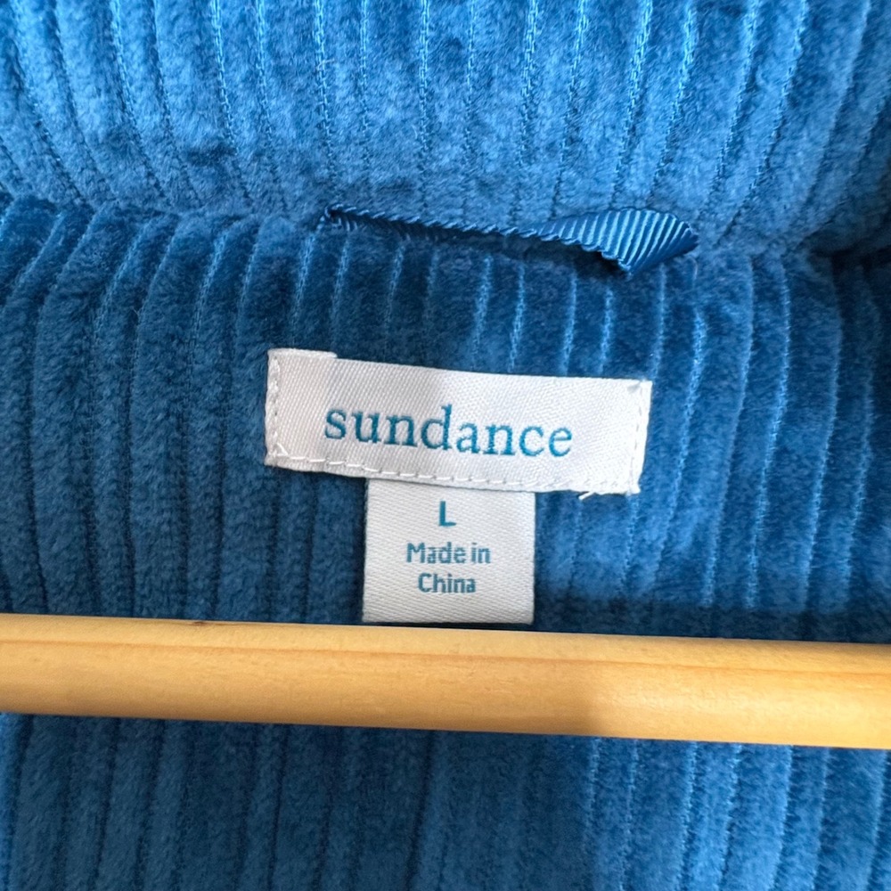Sundance Teal Blue Corduroy Down Puffer Jacket Floral Paisley Lining Large - Picture 3 of 8